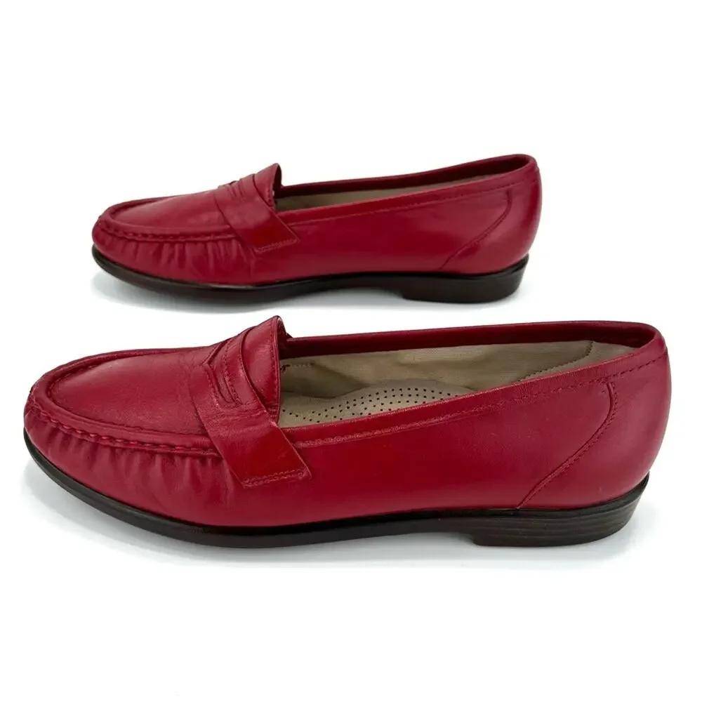 SAS Women Penny Loafer Size 8.5 Red Genuine Leather Tripad Comfort Casual Shoe